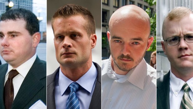 Guilty: Blackwater employees, from left, Dustin Heard, Evan Liberty, Nicholas Slatten and Paul Slough. 