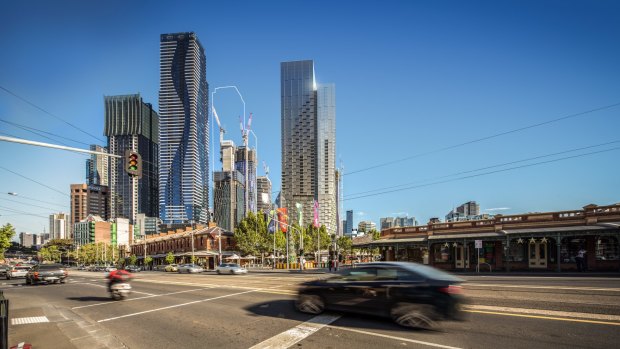An artist's impression of the 58-storey tower (right) Melbourne City Council wants to see built next to Queen Victoria Market. 