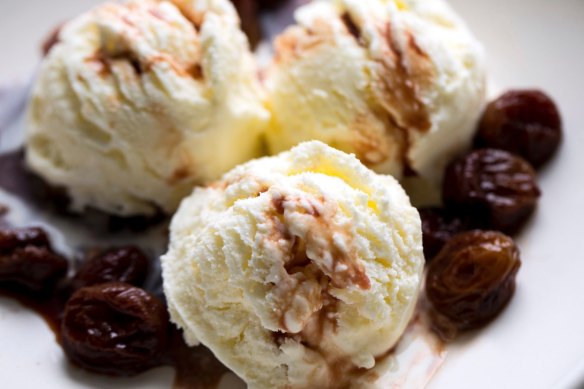 Grapes caramelised in honey and wine make a sweet-tart topping for ice-cream.