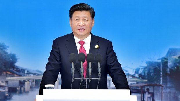 Chinese President Xi Jinping delivers a keynote speech at the Second World Internet Conference in Wuzhen.
