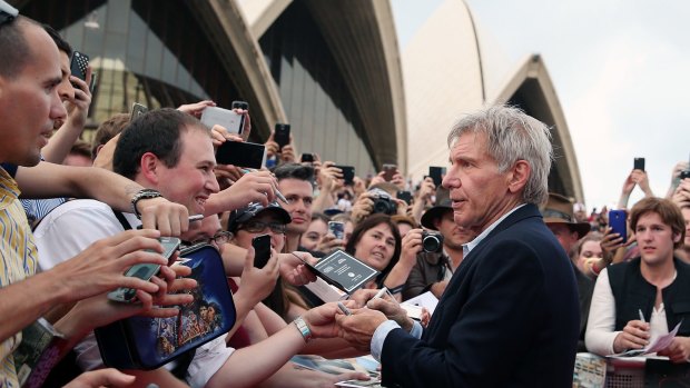 Harrison Ford attends the Star Wars: The Force Awakens fan event at Sydney Opera House on Thursday.