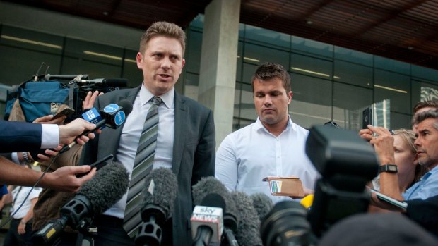 Gable Tostee's defence solicitor Nick Dore addressing media after his client was acquitted.