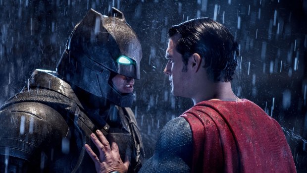Ben Affleck as Batman, left, and Henry Cavill as Superman in <i>Batman v Superman: Dawn of Justice</i>.