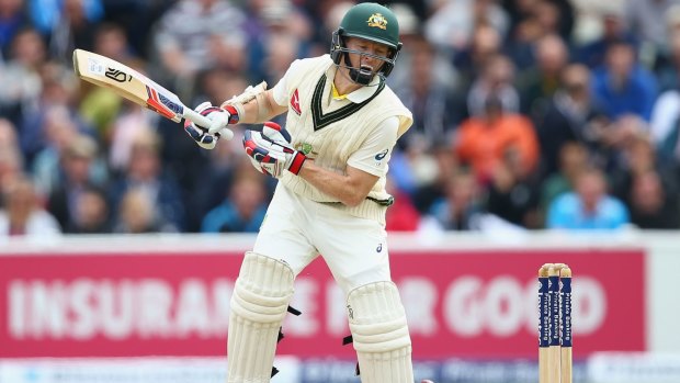Chris Rogers is struck by a delivery from Steven Finn.