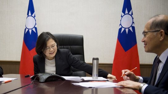 December 2016: Tsai Ing-wen (centre)  speaks on the phone with US President-elect Donald Trump, prompting an angry backlash from Beijing.