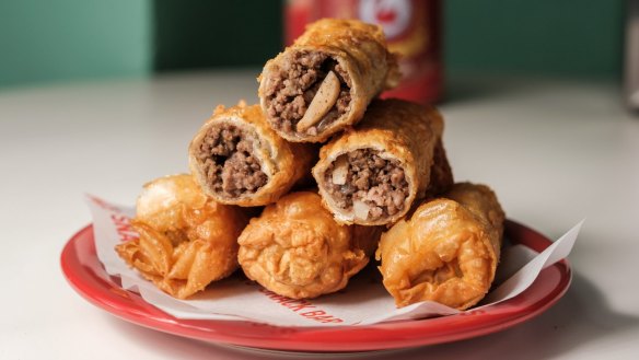 Ladies fingers - deep-fried filo cigars filled with minced lamb.