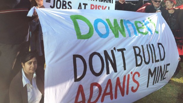 Tuesday's protest against the Adani mine at Downer's Sydney HQ.