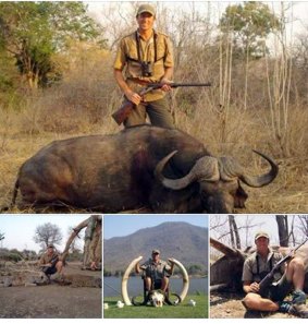 Glenn McGrath posing with dead wildlife on a 2008 safari at Chipitani Safaris.