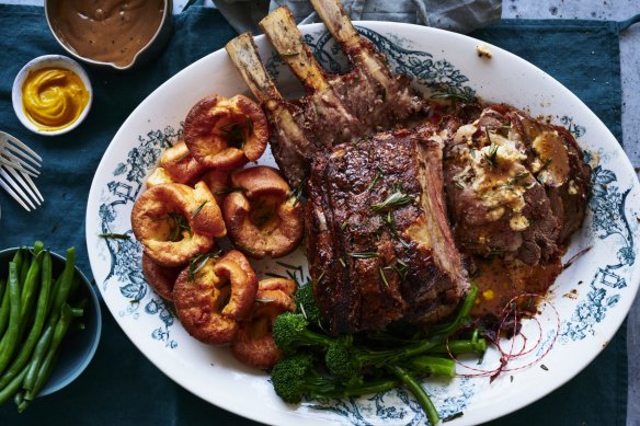 The ultimate Sunday roast: roast beef and yorkies.