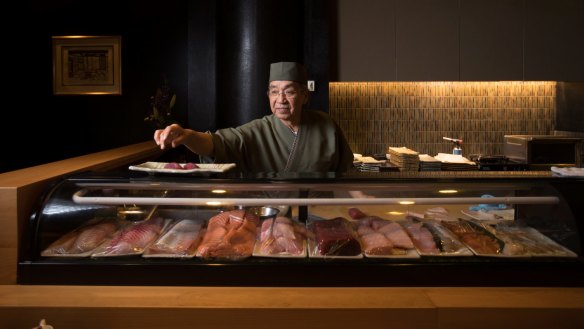 Shige Nakano behind the Kenzan sushi counter.