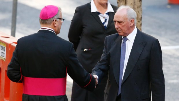 Former prime minister Paul Keating arrives for the state funeral.