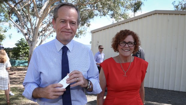 Opposition Leader Bill Shorten with ALP candidate for Herbert, Cathy O'Toole.