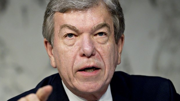 Senator Roy Blunt, a Republican from Missouri, questions witnesses during a Senate Intelligence Committee hearing on social media influence in the 2016 US elections.