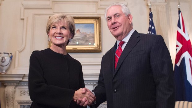 Foreign Affairs Minister Julie Bishop with US Secretary of State Rex Tillerson in Washington.