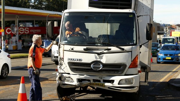 A damaged truck on Parramatta Road. 