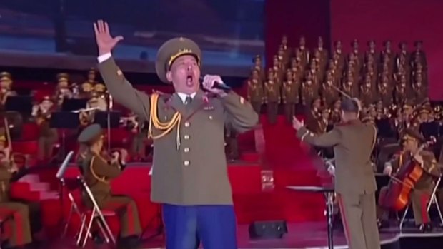 The video was shown at a choral performance to mark the 105th birth anniversary of Kim II Sung.