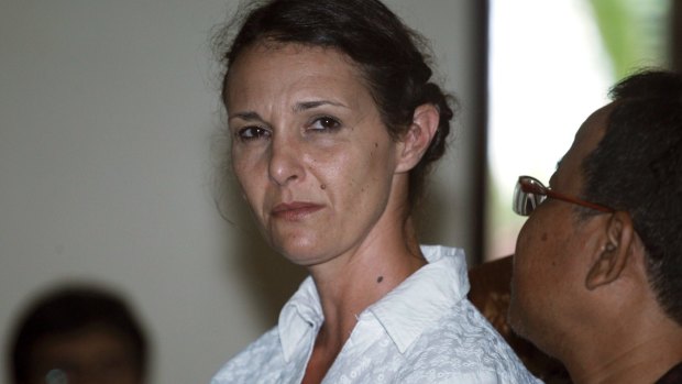 Australian Sara Connor, listens to an Indonesian interpreter during her trial in Bali, in February.