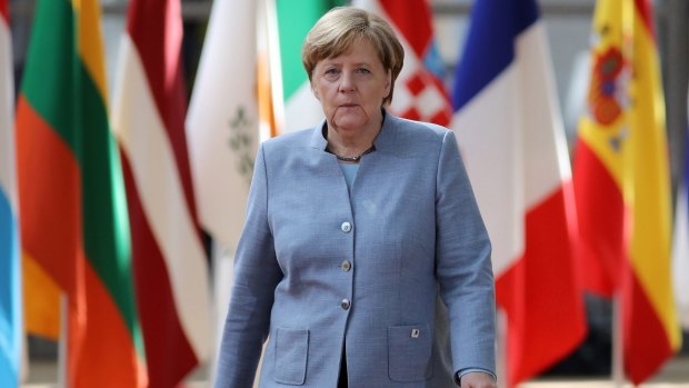 German Chancellor Angela Merkel arrives at the Council of the European Union in Brussels on Saturday.