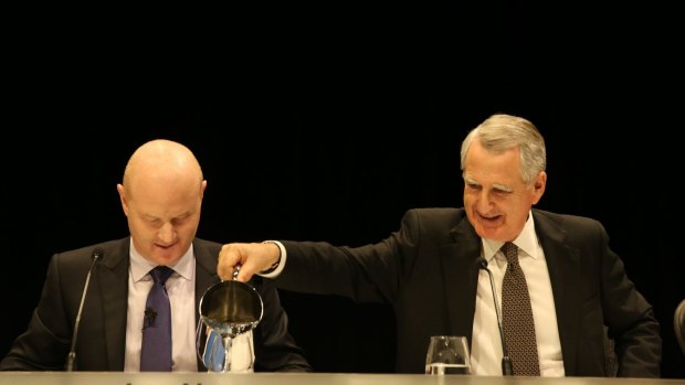 CBA chief executive Ian Narev (left) and chairman David Turner at the Commonwealth Bank's 2015 annual meeting.