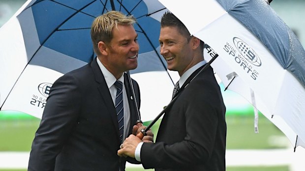 Going nowhere: Nine's Shane Warne and Michael Clarke.