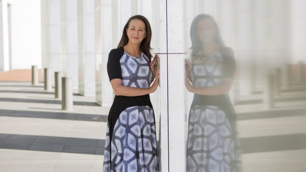 News. 25th March 2015. MHR Gai Brodtmann wearing a Parliament House insipired dress.

The Canberra Times

Photo Jamila Toderas