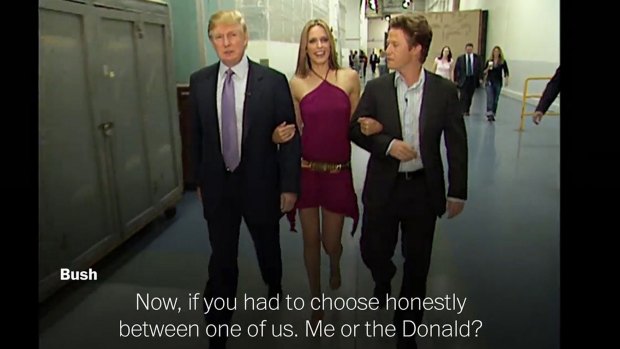 Donald Trump, actress Arianne Zucker, and host Billy Bush in the 2005 tape.