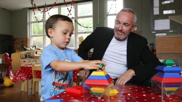 Only About Children founder Brendan McAssey with his son at the Cremorne campus.