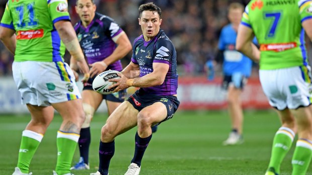 Departing son: Cooper Cronk in action during his final home-and-away game for the Storm.