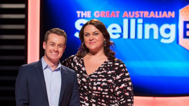 Grant Denyer and Chrissie Swan host <i>The Great Australian Spelling Bee</i>.