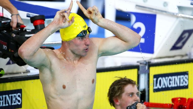 Daniel Fox of Australia celebrates winning the gold medal.