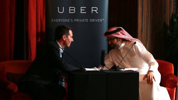 David Plouffe, Uber SVP and Sultan Al Qassemi talk innovation in a fireside chat hosted by Uber and a Harvard Business School Club in Dubai in April.