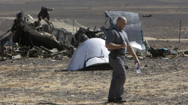 A Russian investigator near plane wreckage in Egypt last Sunday. 