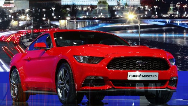Designed as a 'world car' the 2015 For Mustang on display in Russia.