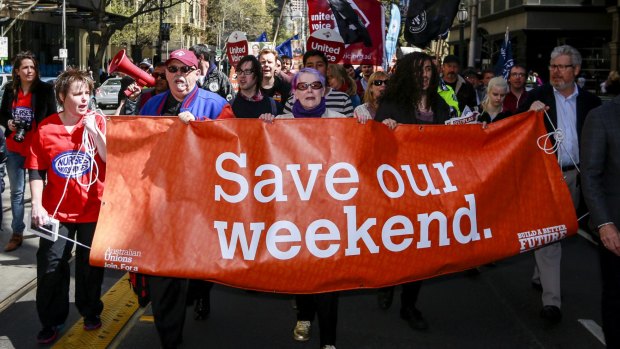 Protesters marched on Wednesday in Melbourne against the continued attack penalty rates. 