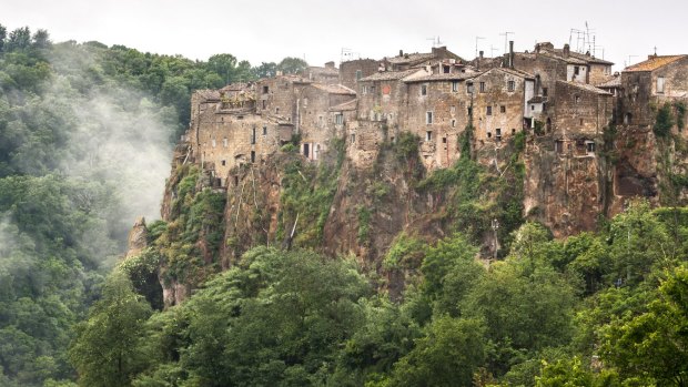 Calcata sits perched on a clifftop.