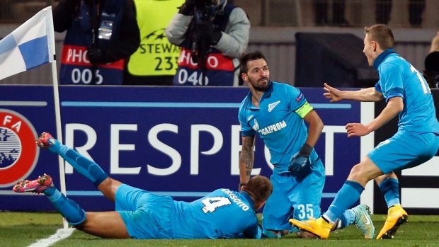 Celebration time: Portuguese international winger Danny, centre, celebrates after scoring to hand Zenit St Petersburg a crucial 1-0 win against Benfica in the Champions League. 