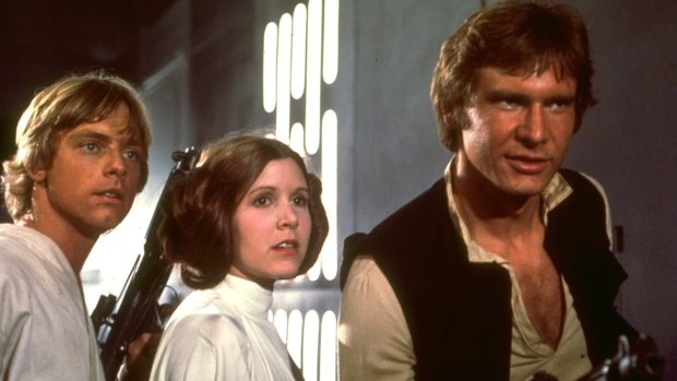 Well, they won't look like this any more: Mark Hamill, left, with Carrie Fisher and Harrison Ford in 1977's <i>Star Wars</i>.