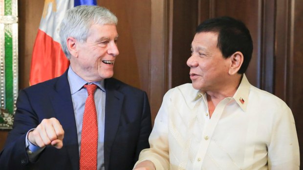 Australian Secret Intelligence Service director General Nick Warner (left) and Philippine President Rodrigo Duterte recently met in Manila.