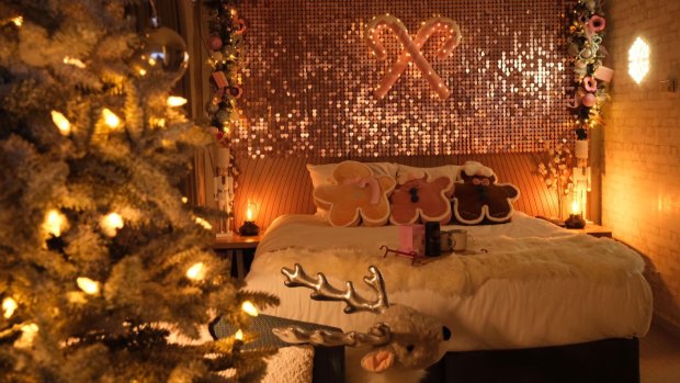 A Christmas-themed room at Double Tree by Hilton Melbourne.