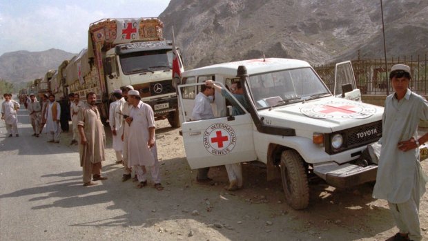 An International Committee for Red Cross convoy in Afghanistan in 1996.