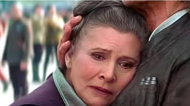 Carrie Fisher back as Princess Leia in Star Wars: The Force Awakens (2015).