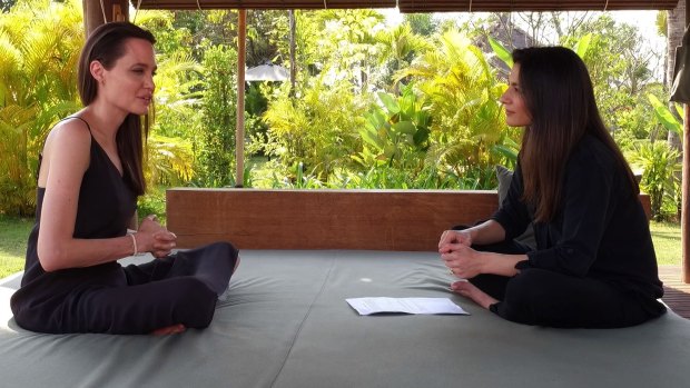 Angelina Jolie speaking to BBC World News' Yalda Hakim in Cambodia.