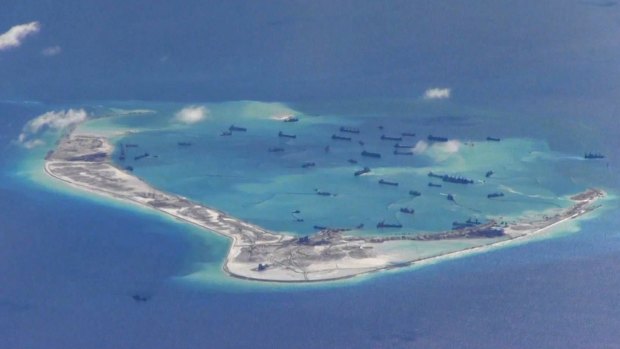 Chinese dredging vessels are purportedly seen in the waters around Mischief Reef in the disputed Spratly Islands in the South China Sea.