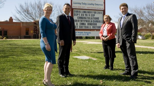 Rebecca Cody, Chris Bourke, Joy Burch and Karl Maftoum during the last election campaign. Ms Cody is the only candidate virtually certain to get preselection in the Woden-Weston seat this year, with the other four spots up for grabs in a big field.