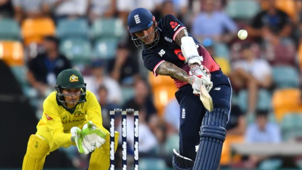 Always in control: Alex Hales hits over the top as England chase down Australia's total.