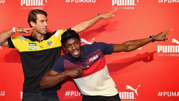 Alex Rance and Usain Bolt showed their moves on Tuesday.