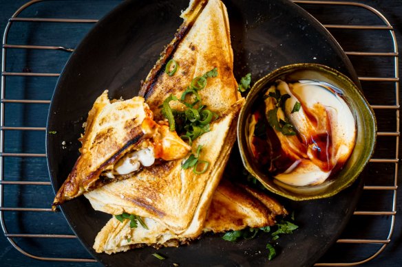 Katrina Meynink's made-from-scratch ma po tofu jaffles.