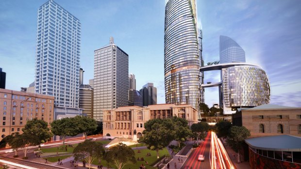 The new Destination Brisbane casino complex will dominate the southern end of the CBD.
