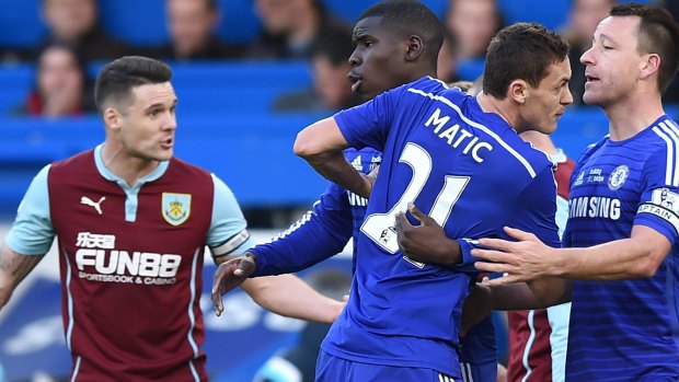 Nemanja Matic reacts after receiving a red card against Burnley.