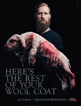 Australian Jona Weinhofen in PETA's controversial anti-wool campaign.